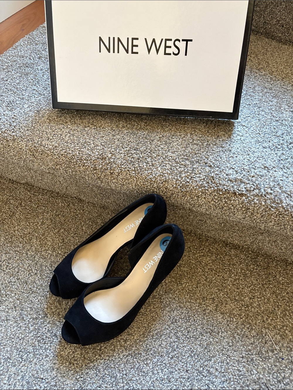 Nine West Black Suede Peep-Toe Heels
